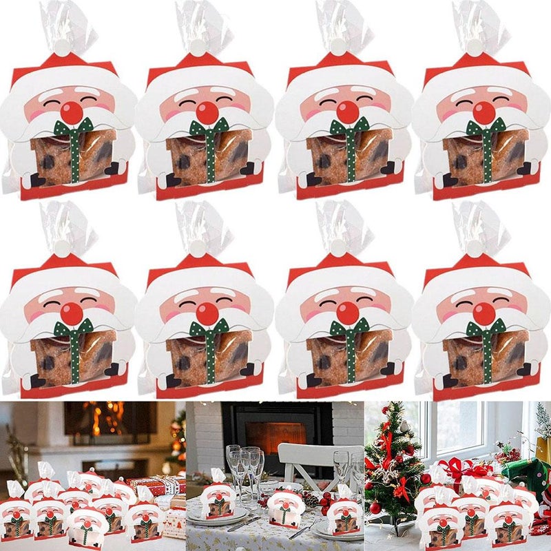 8PCS Christmas Cookie Boxes,Cute Santa Gift Boxes with Inner Plastic Bags,,Christmas Party Favor Bags for Candies & Small Gifts,Candy Chocolates Packaging Gift Box for Festival Holiday New Year - Image 2